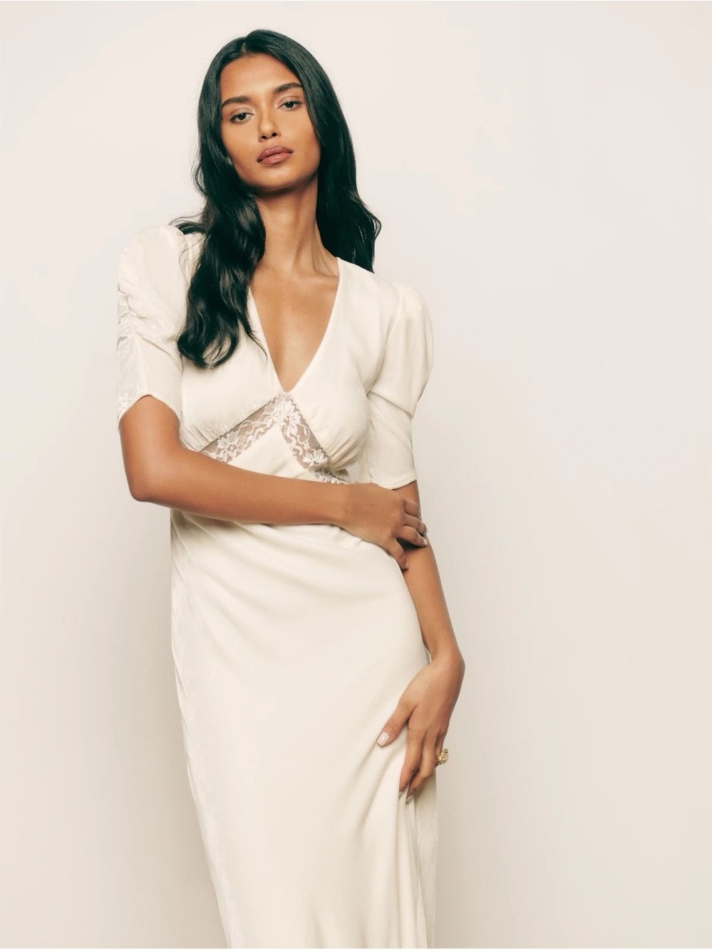 Reformation Malaga Ivory Lace-Inset Maxi Dress Size 2